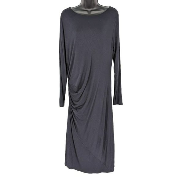 Soft Surroundings Darcey Dress XL Black Long Sleeve Lined Ruched Side Below Knee - Picture 12 of 13
